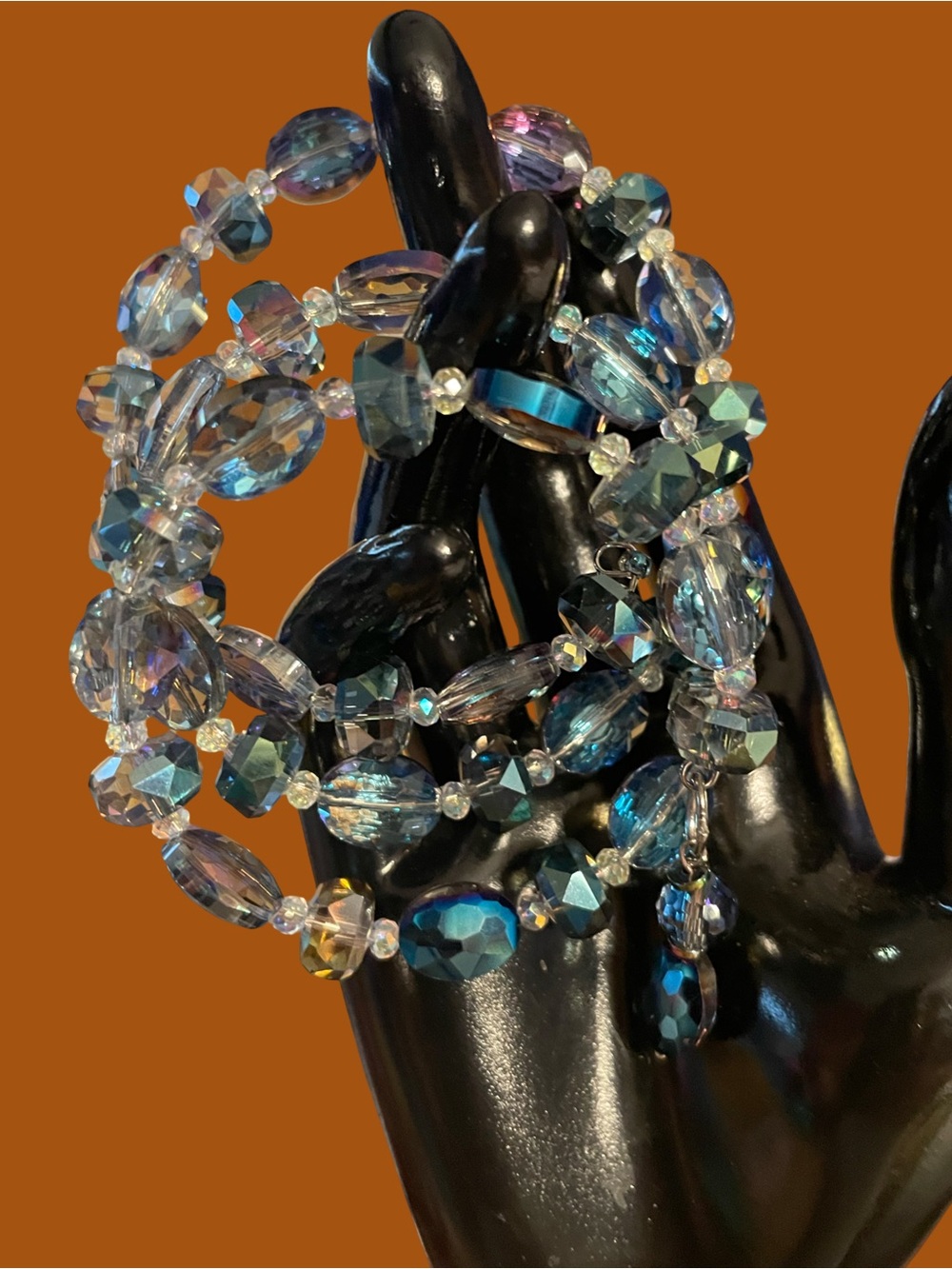 Iridescent Blue Crystal Multi-Strand Stretch Bracelet